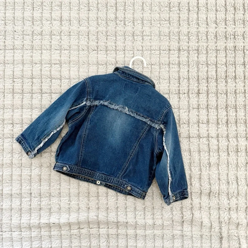 The Children's Place Blue Denim Jacket with Red Floral Accents